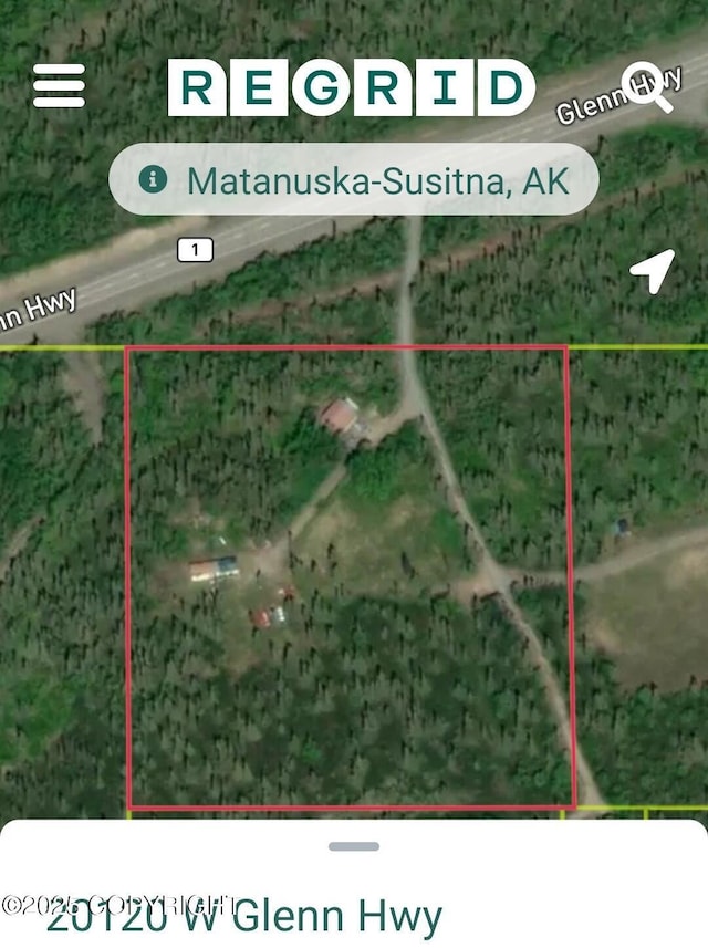 20120 W Glenn Hwy, Chickaloon, AK 99674 - map / location with property boundaries highlighted