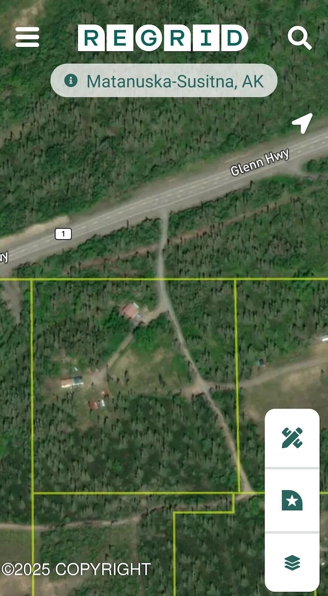 20120 W Glenn Hwy, Chickaloon, AK 99674 - map / location featuring property parcel outlined