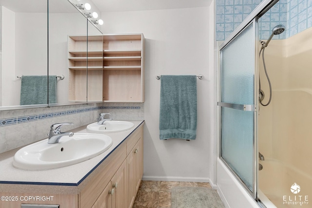 22432 Glacier View Dr, Eagle River, AK 99577 - full bath featuring bath / shower combo with glass door and double vanity