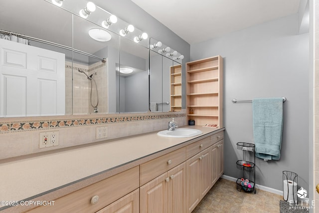 22432 Glacier View Dr, Eagle River, AK 99577 - full bathroom featuring tiled shower and vanity