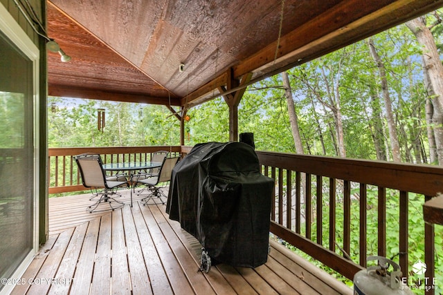 22432 Glacier View Dr, Eagle River, AK 99577 - wooden deck featuring outdoor dining area and area for grilling