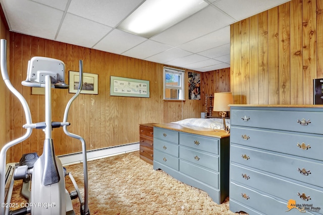 4905 Roger Dr, Anchorage, AK 99507 - bedroom featuring wooden walls, carpet, and a paneled ceiling