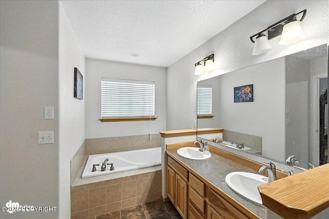 34443 Matanuska St, Soldotna, AK 99669 - full bath with a bath, double vanity, and a textured ceiling