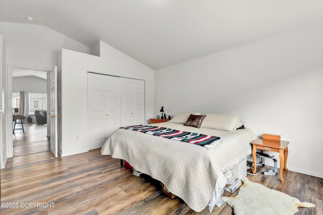 5586 Sapphire Loop # 55B, Anchorage, AK 99504 - bedroom with vaulted ceiling, wood finished floors, and a closet