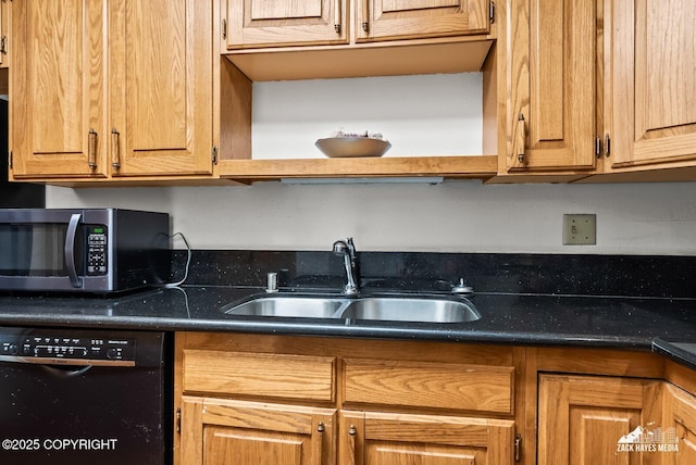 8641 Blackberry St # 6B, Anchorage, AK 99502 - kitchen featuring dishwasher, stainless steel microwave, dark countertops, and open shelves