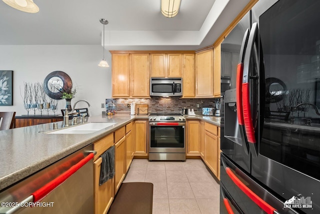 7655 Stepping Stone Ln Unit Q2, Anchorage, AK 99504 - kitchen with stainless steel appliances, tasteful backsplash, light tile patterned floors, and pendant lighting