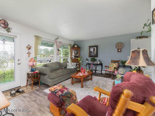 282 Marydale Ct, Soldotna, AK 99669 - living area featuring wood finished floors and baseboard heating