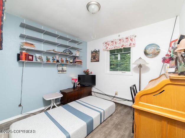 282 Marydale Ct, Soldotna, AK 99669 - bedroom featuring wood finished floors and a baseboard radiator