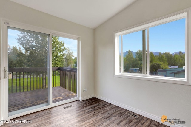 14795 E Hearthstone Dr, Palmer, AK 99645 - spare room with plenty of natural light, wood finished floors, and vaulted ceiling