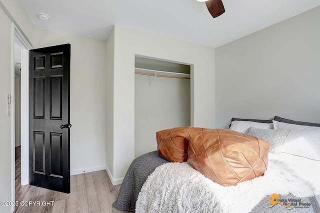 14795 E Hearthstone Dr, Palmer, AK 99645 - bedroom with wood finished floors, a closet, and a ceiling fan