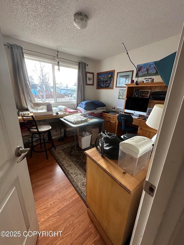 2541 Lyvona Ln, Anchorage, AK 99502 - office with a textured ceiling and light wood-style floors