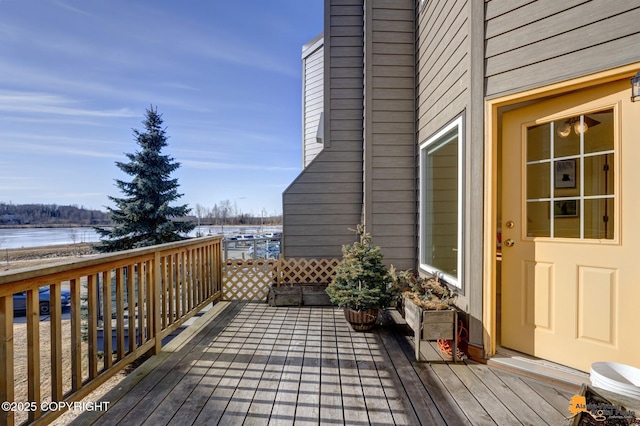 1854 Buccaneer Pl, Anchorage, AK 99501 - wooden terrace featuring a water view