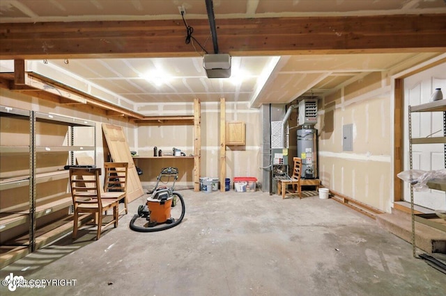 1250 W Josselin Ln, Palmer, AK 99645 - garage featuring water heater, electric panel, and heating unit
