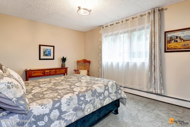 4840 Bryn Mawr Ct Unit 3, Anchorage, AK 99508 - bedroom with carpet floors, a baseboard heating unit, and a textured ceiling