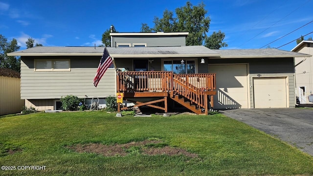 2090 Dimond Dr, Anchorage, AK 99507 - view of front of house with a front yard, a garage, stairs, a porch, and driveway
