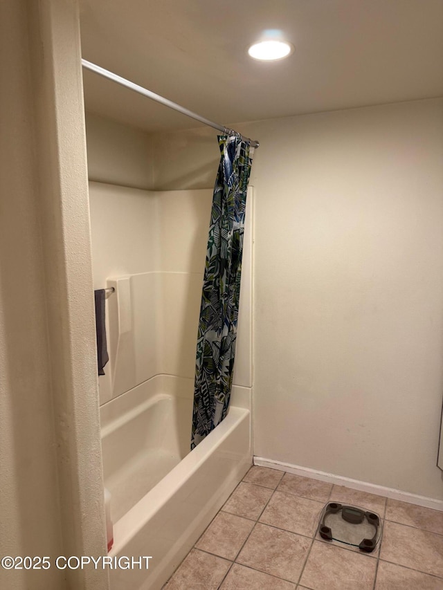 2090 Dimond Dr, Anchorage, AK 99507 - full bath featuring shower / bath combo with shower curtain, tile patterned floors, and recessed lighting