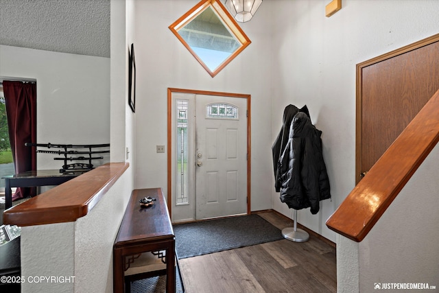 260 N Gloria St, Palmer, AK 99645 - entrance foyer with wood finished floors, plenty of natural light, a towering ceiling, and a textured ceiling