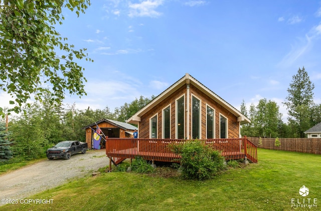 3021 N Arctic Fox Dr, Wasilla, AK 99654 - back of house with a wooden deck and driveway