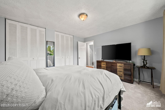 7200 Kiska Cir, Anchorage, AK 99504 - bedroom featuring multiple closets, light carpet, and a textured ceiling
