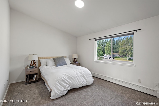 1544 State St, Anchorage, AK 99504 - bedroom featuring a baseboard heating unit, lofted ceiling, and carpet floors