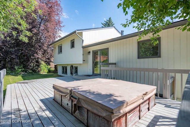 9645 Nulato Cir, Eagle River, AK 99577 - wooden terrace with a covered hot tub