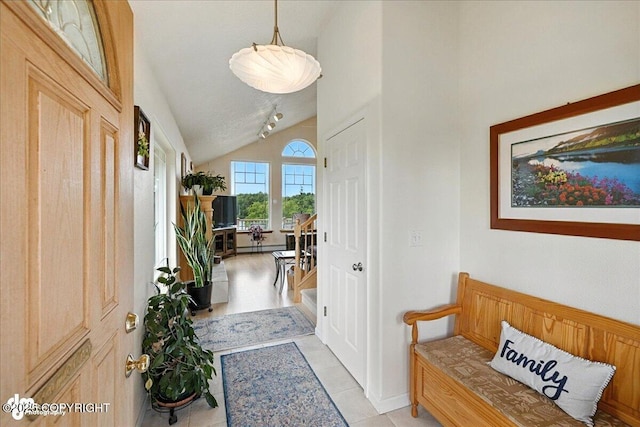 48350 Lakeside Ave, Soldotna, AK 99669 - entryway with lofted ceiling and light tile patterned floors