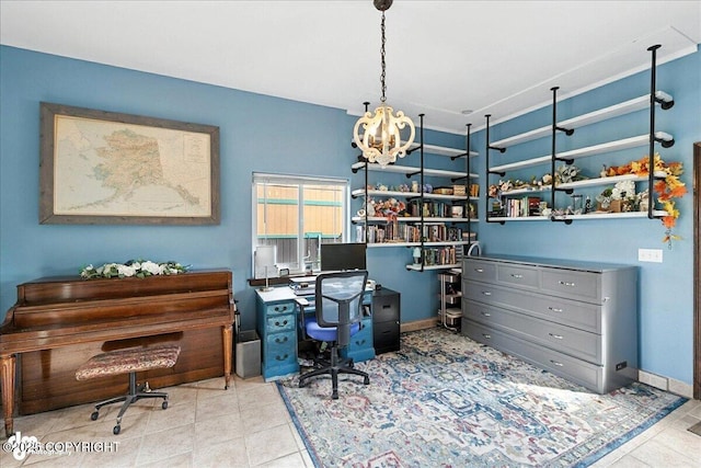 48350 Lakeside Ave, Soldotna, AK 99669 - home office featuring a chandelier and baseboards