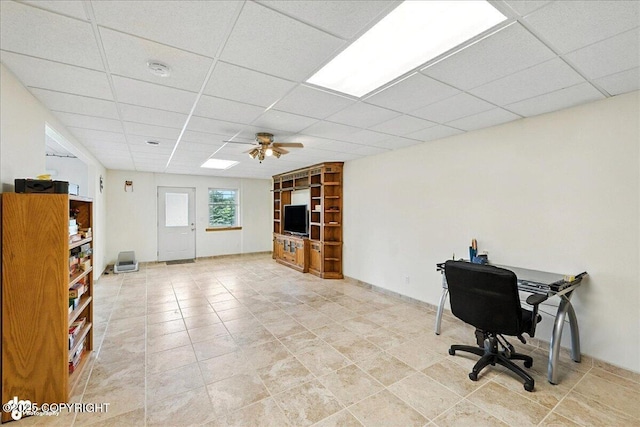 48350 Lakeside Ave, Soldotna, AK 99669 - tiled home office featuring a paneled ceiling and a ceiling fan