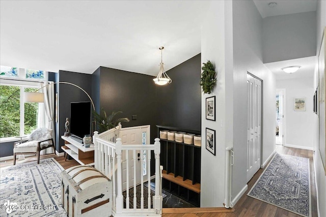 21009 River Park Dr, Eagle River, AK 99577 - stairway with wood finished floors and baseboards