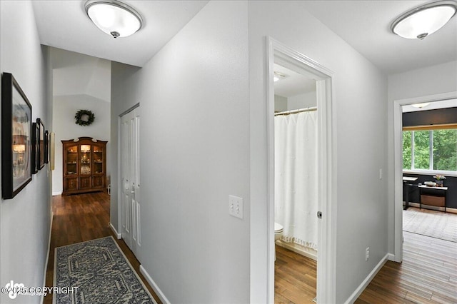 21009 River Park Dr, Eagle River, AK 99577 - hall featuring wood finished floors and baseboards