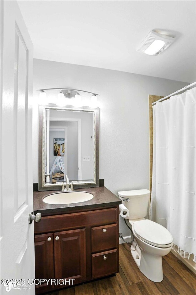 21009 River Park Dr, Eagle River, AK 99577 - full bathroom featuring vanity, wood finished floors, and curtained shower