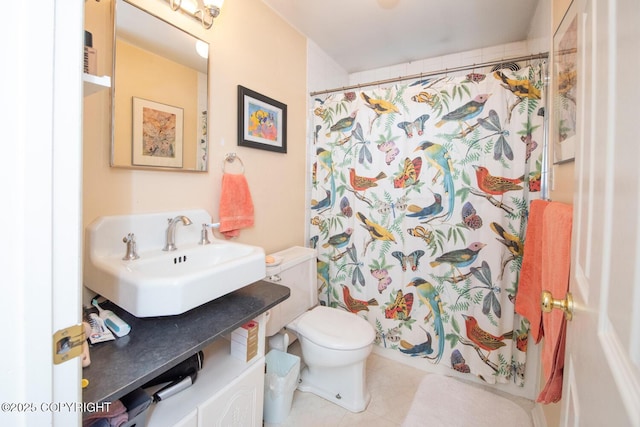 326 W 10th Ave, Anchorage, AK 99501 - bathroom featuring vanity, tile patterned flooring, and a shower with shower curtain