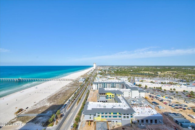 aerial view with a beach view and a water view