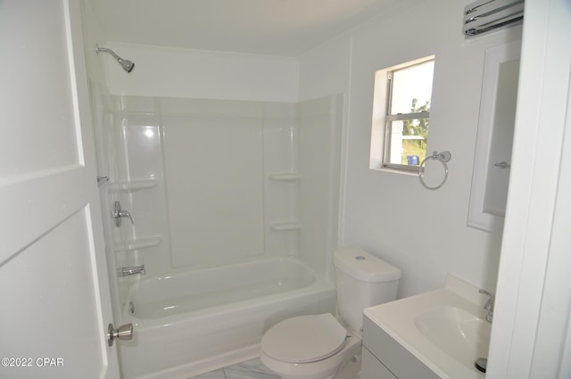 full bathroom with toilet, shower / washtub combination, and vanity