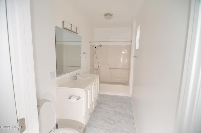 bathroom with toilet, tile flooring, and oversized vanity