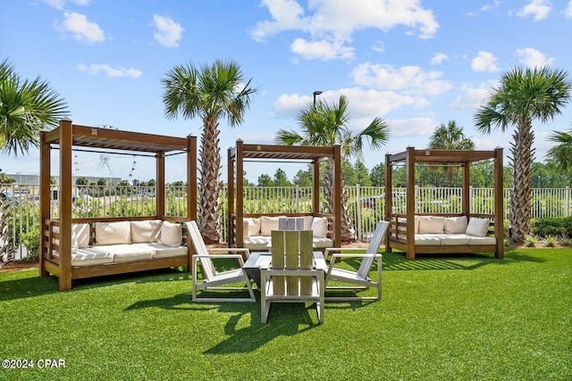 view of yard with a pergola and an outdoor hangout area