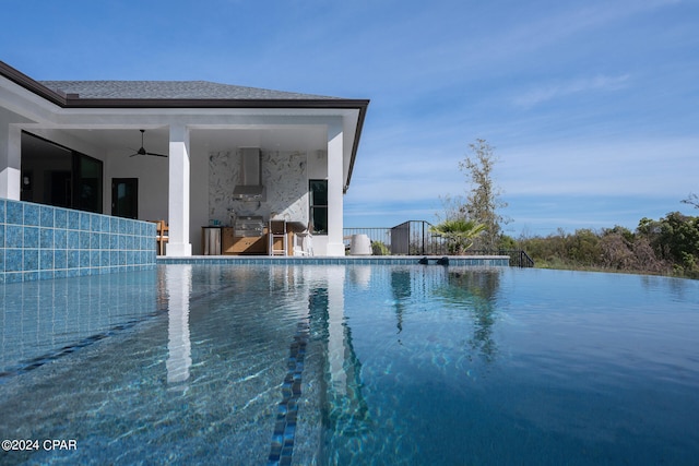 view of pool with ceiling fan