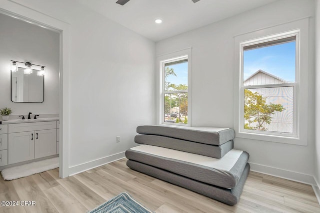 sitting room with light hardwood / wood-style floors and sink