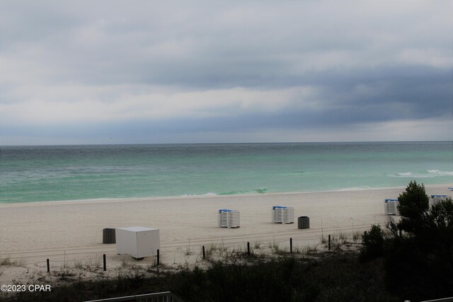 property view of water featuring a view of the beach