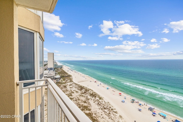 view of water feature featuring a beach view