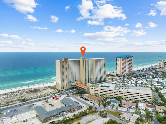 bird's eye view with a water view and a view of city