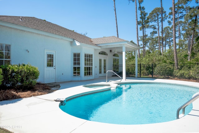 3522 Fox Run Blvd, Panama City, FL 32408 - view of pool featuring fence, a patio area, french doors, and a pool with connected hot tub