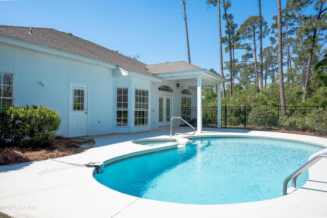 3522 Fox Run Blvd, Panama City, FL 32408 - view of pool featuring fence, a patio area, french doors, and a pool with connected hot tub