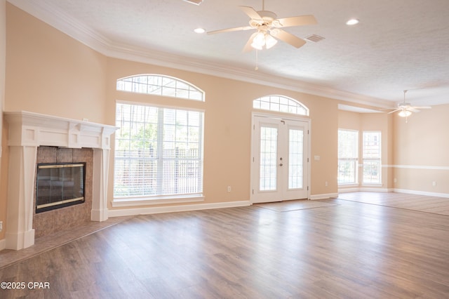 3522 Fox Run Blvd, Panama City, FL 32408 - unfurnished living room with wood finished floors, ornamental molding, and ceiling fan