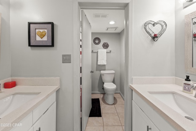 bathroom with tile patterned flooring, vanity, and toilet