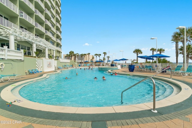 view of pool featuring a patio area