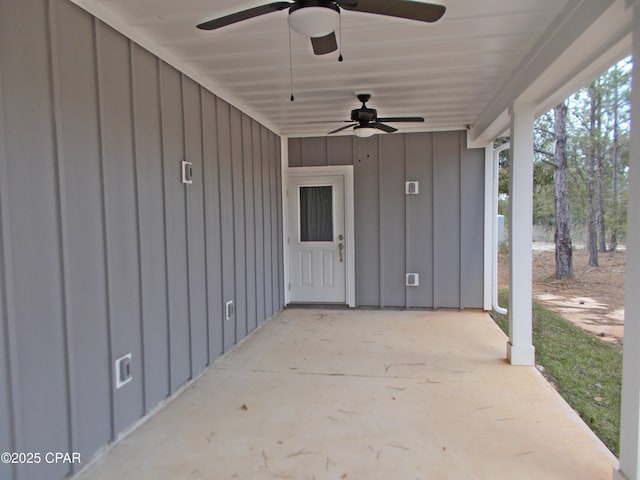 view of patio / terrace featuring ceiling fan