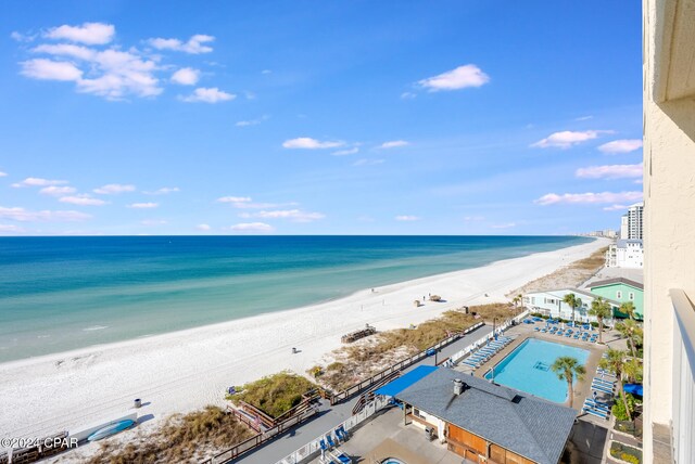 view of water feature with a view of the beach