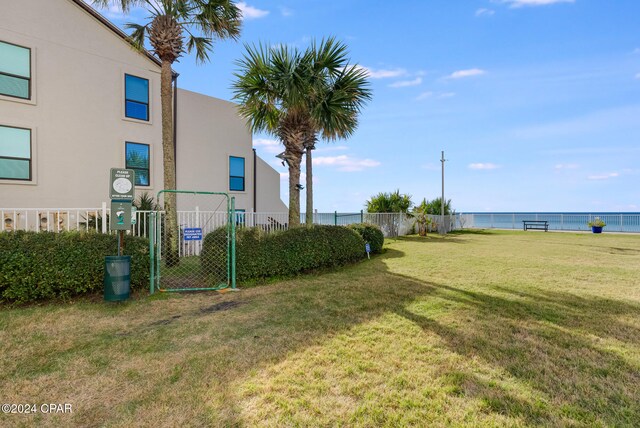 view of yard with a water view