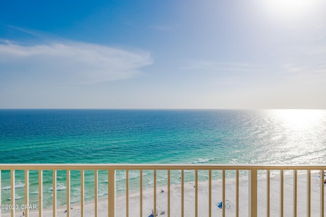 view of water feature featuring a beach view